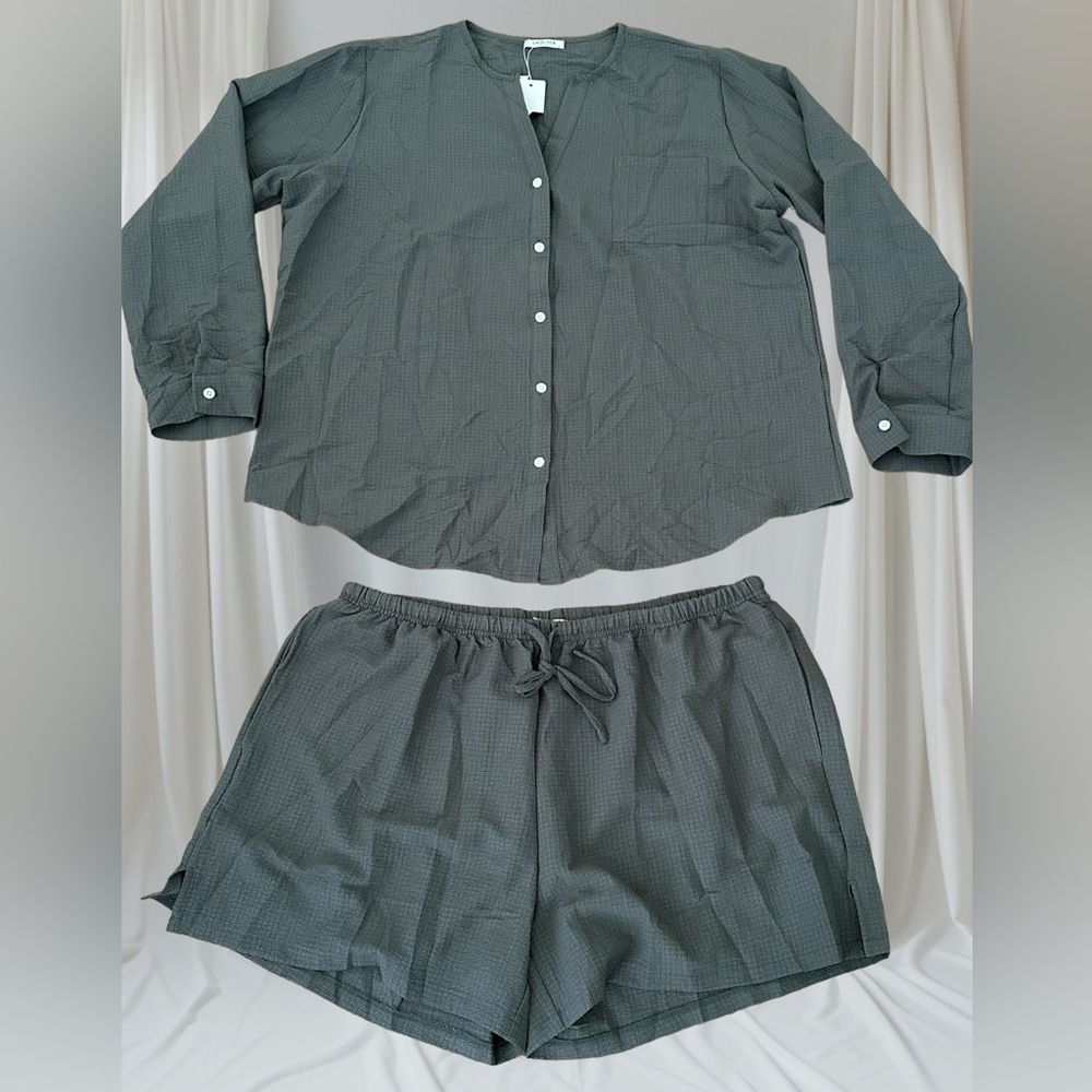 Ekouaer Women’s Long Sleeves Lounge Shorts Set Green Size XXL